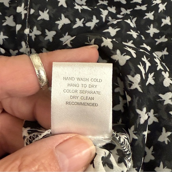 Daniel Rainn Black White Butterfly Print Sheer Blouse Medium | Spring Summer Top - Picture 7 of 8